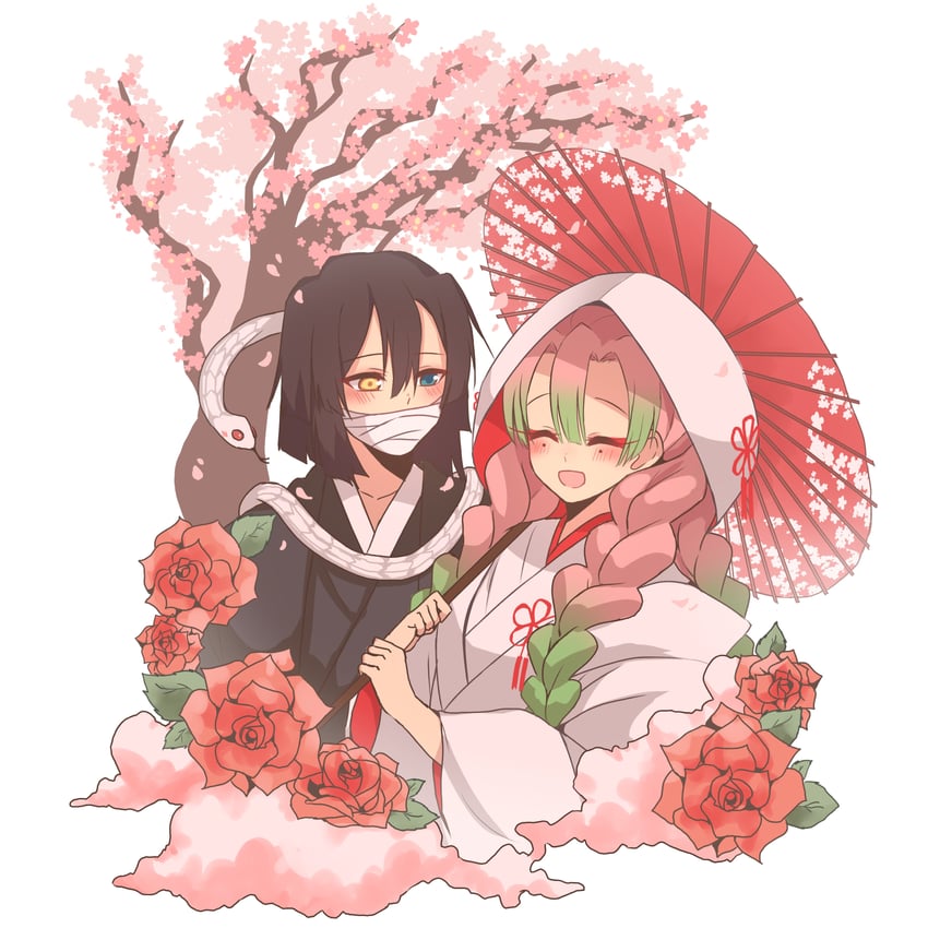 kanroji mitsuri, iguro obanai, and kaburamaru (kimetsu no yaiba) drawn by gomi_(gomiko_art)