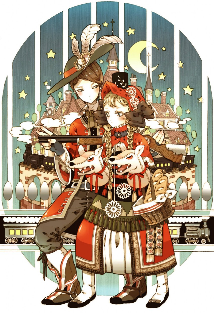 little red riding hood and hunter (original and 1 more) drawn by hamondo