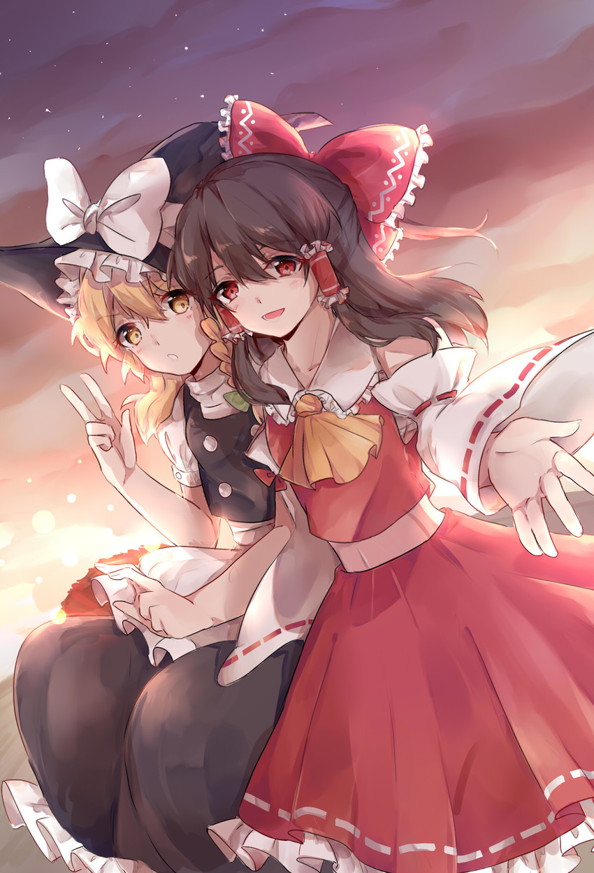 hakurei reimu and kirisame marisa (touhou) drawn by kayu_(553917372)
