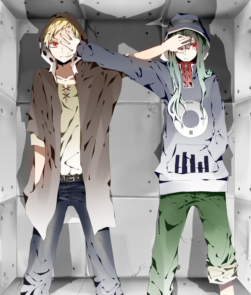 kido tsubomi and kano shuuya (vocaloid and 2 more) drawn by hakuri