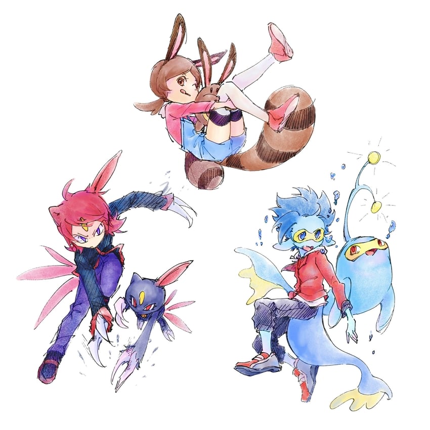 ethan, lyra, silver, sneasel, sentret, and 1 more (pokemon and 1 more) drawn by tan_carbonnn