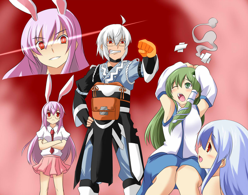 kochiya sanae, reisen udongein inaba, kamishirasawa keine, and morichika rinnosuke (touhou and 1 more) drawn by be_(o-hoho)