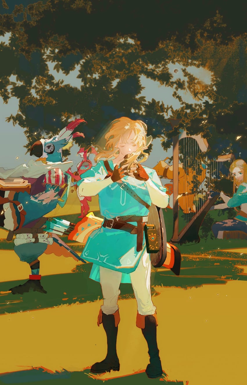 link, princess zelda, sidon, kass, and yunobo (the legend of zelda and 1 more) drawn by redum4