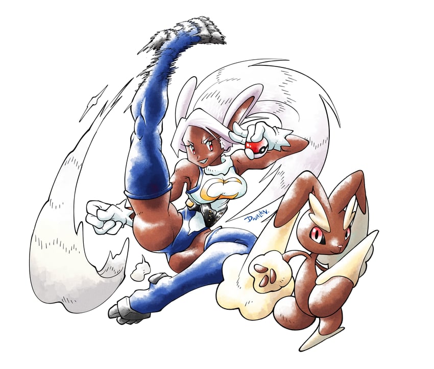 mirko and lopunny (pokemon and 1 more) drawn by dwalkn