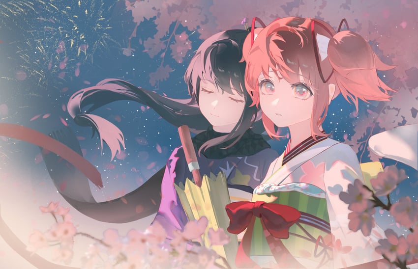 akemi homura and kaname madoka (mahou shoujo madoka magica and 1 more) drawn by chaconne