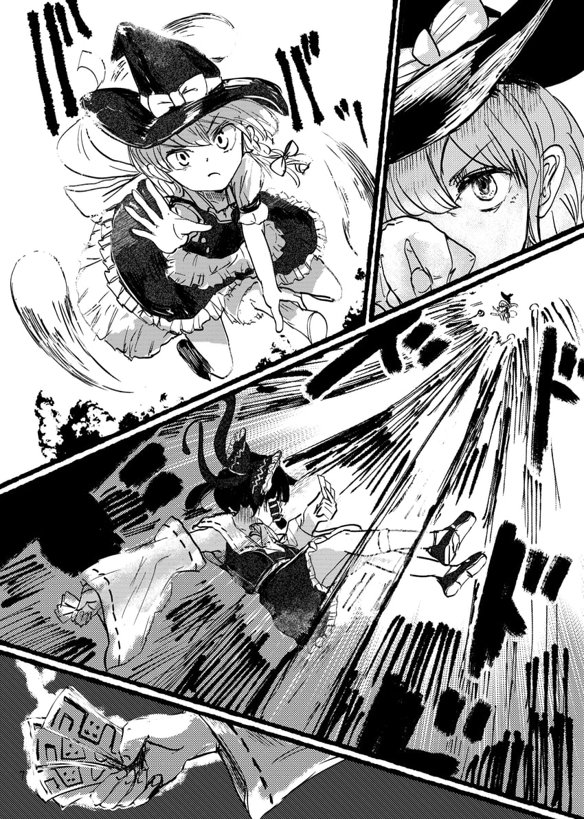 hakurei reimu and kirisame marisa (touhou) drawn by ashiyama_yoshinori
