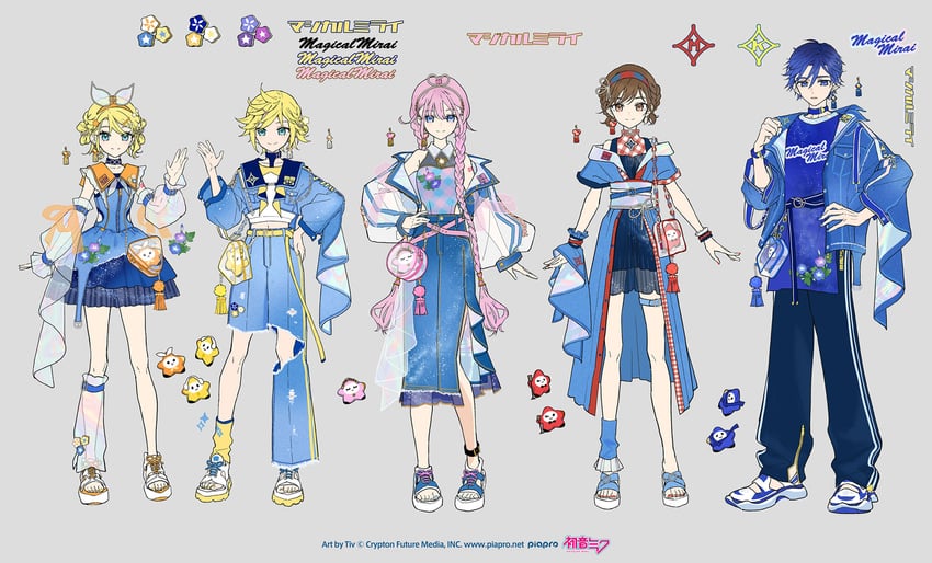 kagamine rin, kagamine len, megurine luka, kaito, meiko, and 5 more (vocaloid and 1 more) drawn by tiv
