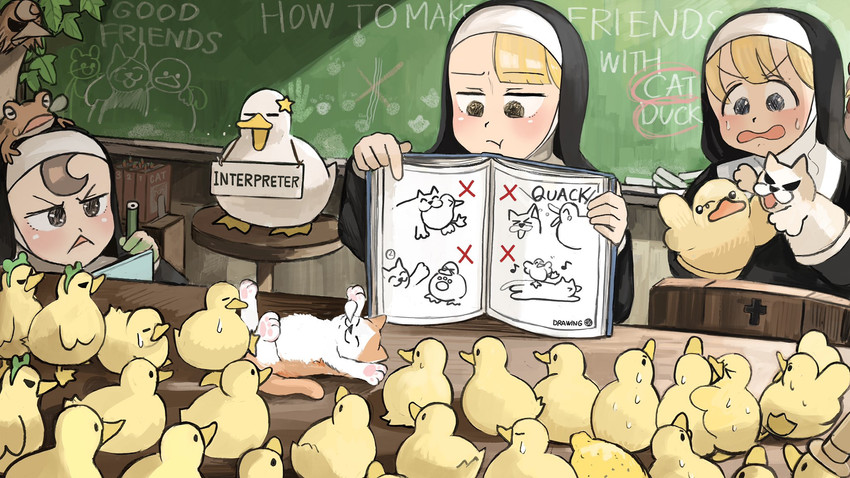 clumsy nun, froggy nun, and spicy nun (little nuns) drawn by diva_(hyxpk)