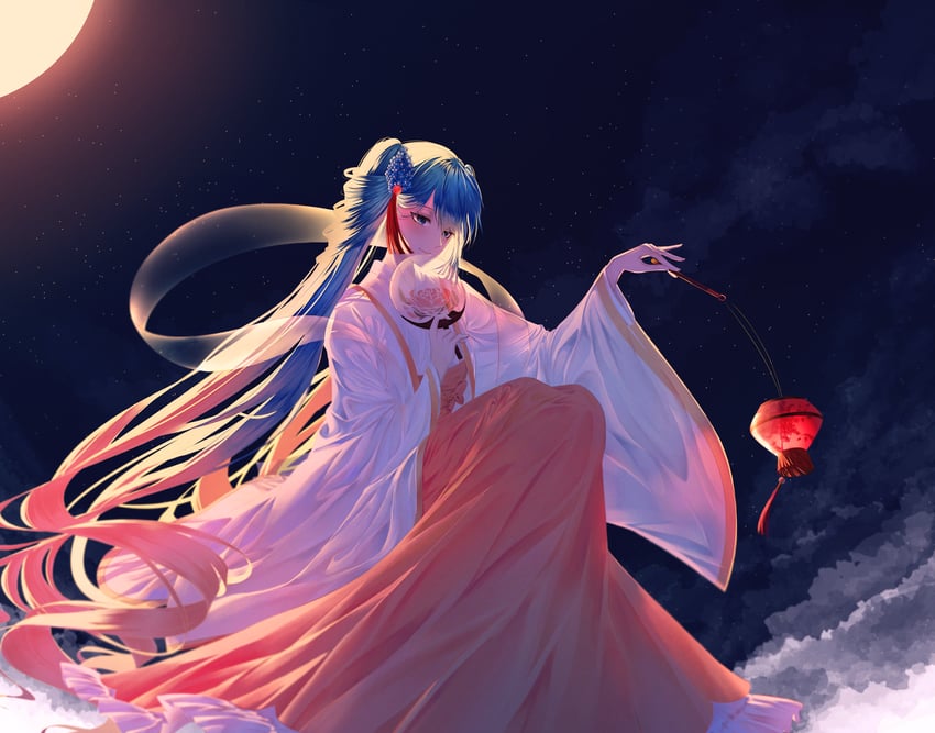 hatsune miku and chuushuu meigetsu miku (vocaloid) drawn by theazureciel
