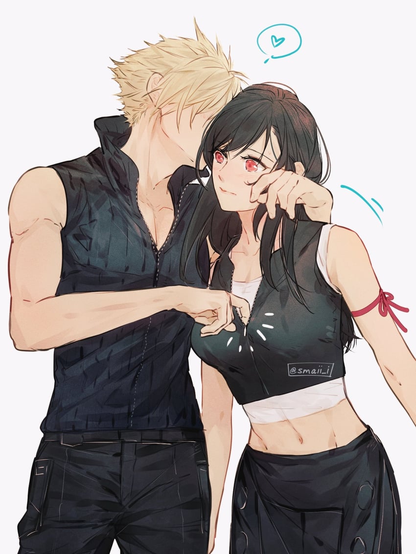 tifa lockhart and cloud strife (final fantasy and 3 more) drawn by maiii_(smaii_i)