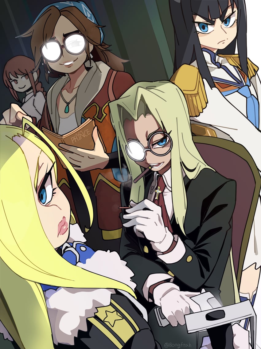 makima, kiryuuin satsuki, integra hellsing, olivier mira armstrong, and alma (chainsaw man and 5 more) drawn by bongfill