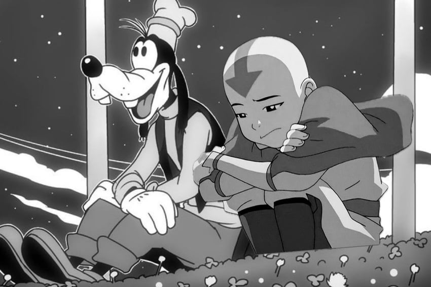 goofy and aang (avatar legends and 2 more) drawn by aangsbackscar and o_den