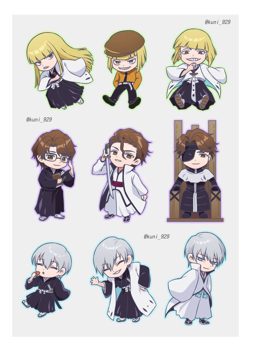 hirako shinji, aizen sousuke, and ichimaru gin (bleach and 2 more) drawn by kuni_929
