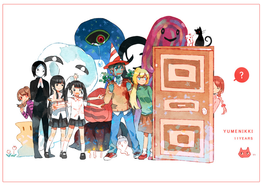 madotsuki, poniko, monoko, uboa, monoe, and 7 more (yume nikki) drawn by getiao