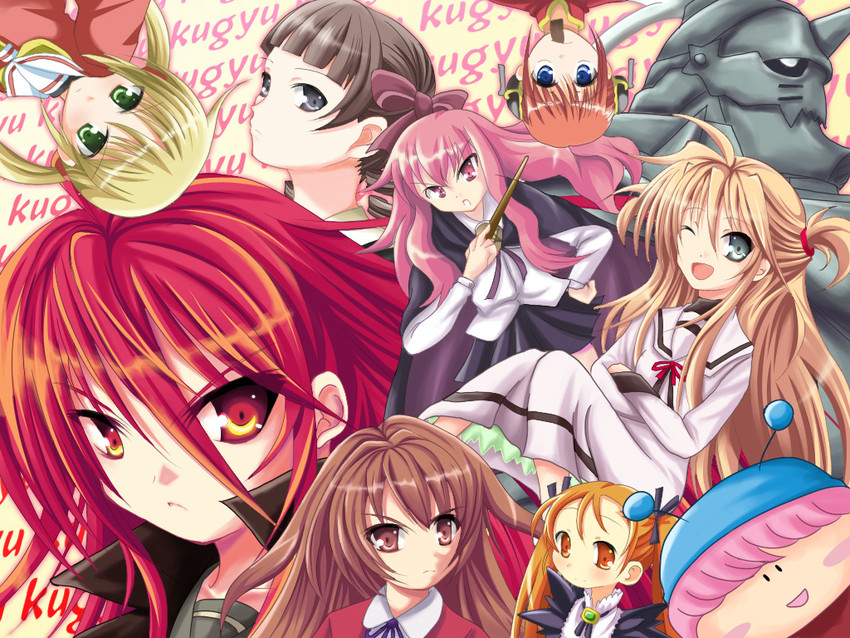 aisaka taiga, shana, louise francoise le blanc de la valliere, kagura, alphonse elric, and 6 more (lyrical nanoha and 11 more) drawn by kose