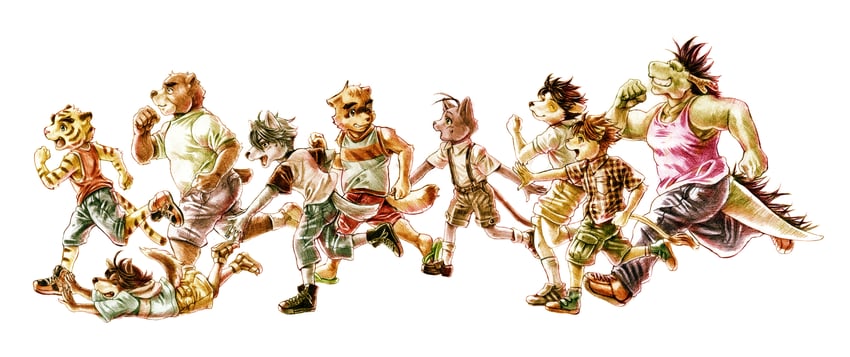 kouya aotsuki, torahiko oshima, juuichi mikazuki, shun kodori, tatsuki midoriya, and 4 more (morenatsu) drawn by gavadon_(artist)