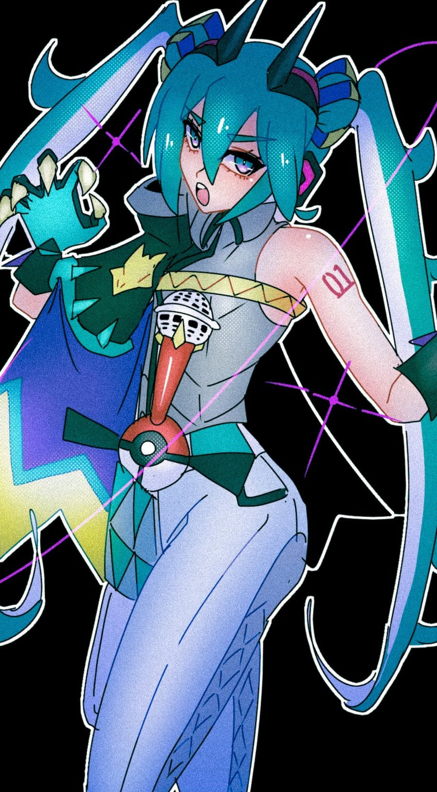 hatsune miku and dragon miku (pokemon and 2 more) drawn by hatibei3788