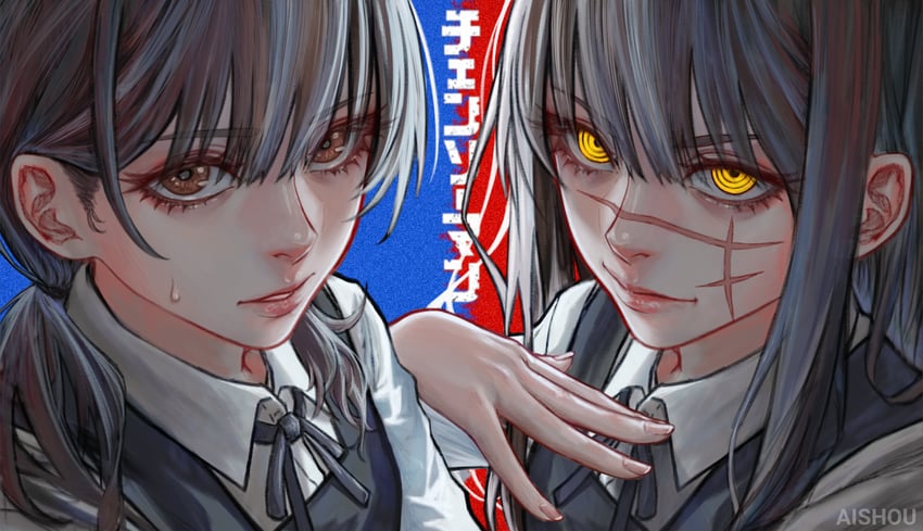 yoru and mitaka asa (chainsaw man) drawn by ai_shou