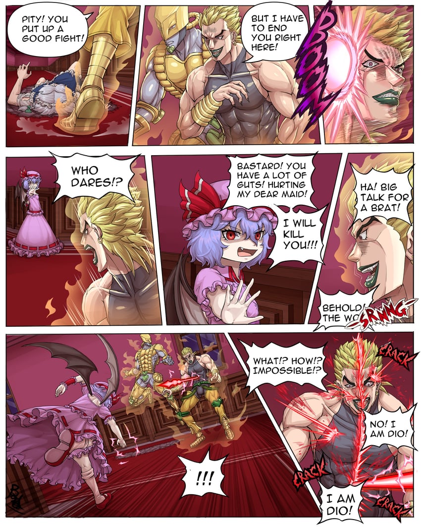 remilia scarlet, izayoi sakuya, dio brando, and the world (touhou and 3 more) drawn by buhbuhbored