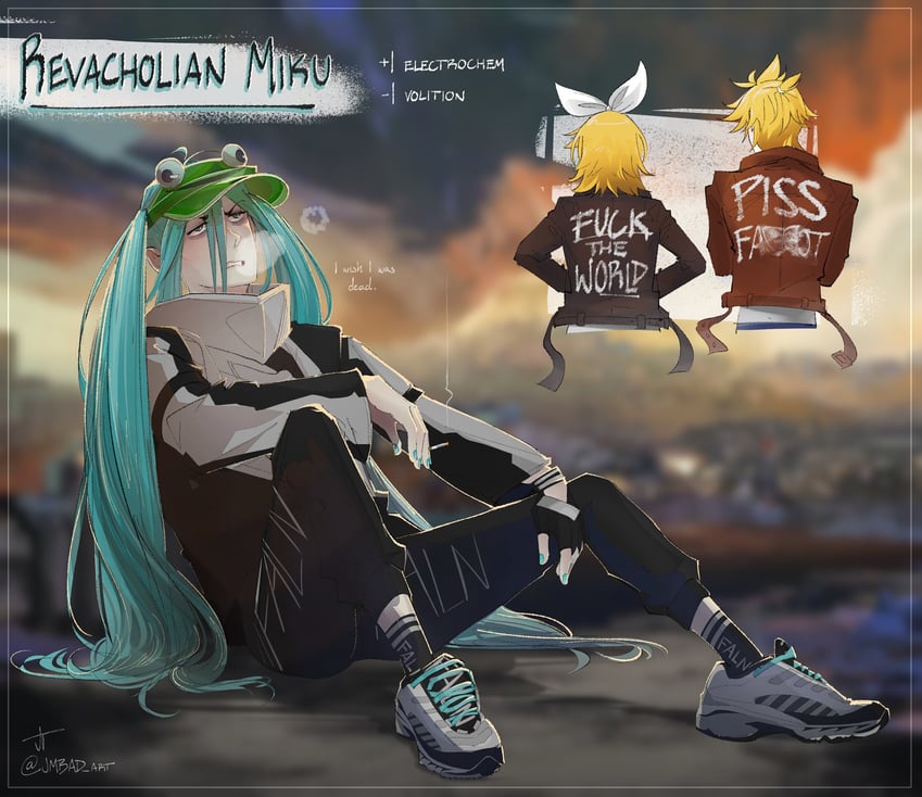 hatsune miku, kagamine rin, kagamine len, and harry du bois (vocaloid and 1 more) drawn by jmbad