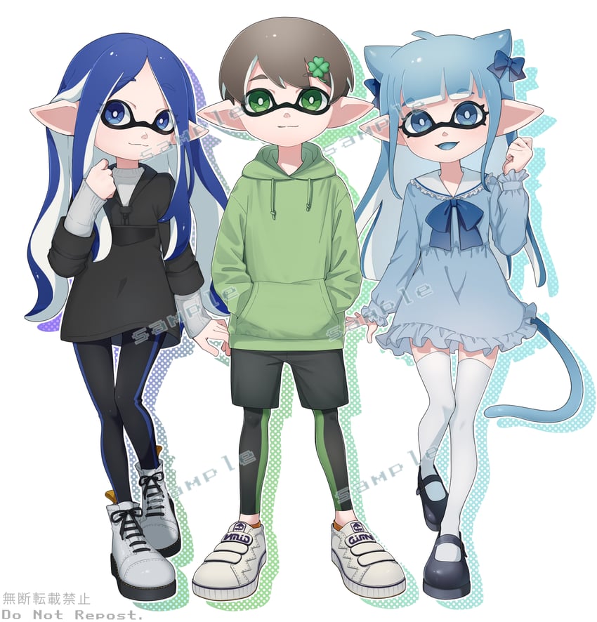 inkling player character, inkling girl, and inkling boy (splatoon) drawn by minato_yodaka