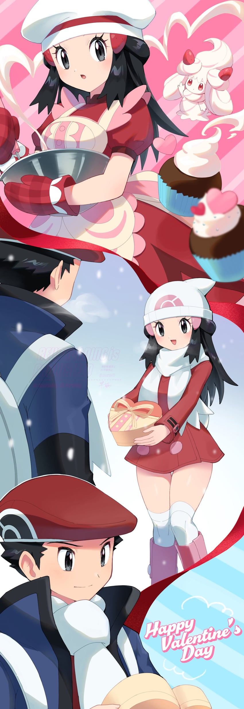 lucas, alcremie, and dawn (pokemon and 3 more) drawn by sawarabi_(sawarabi725)