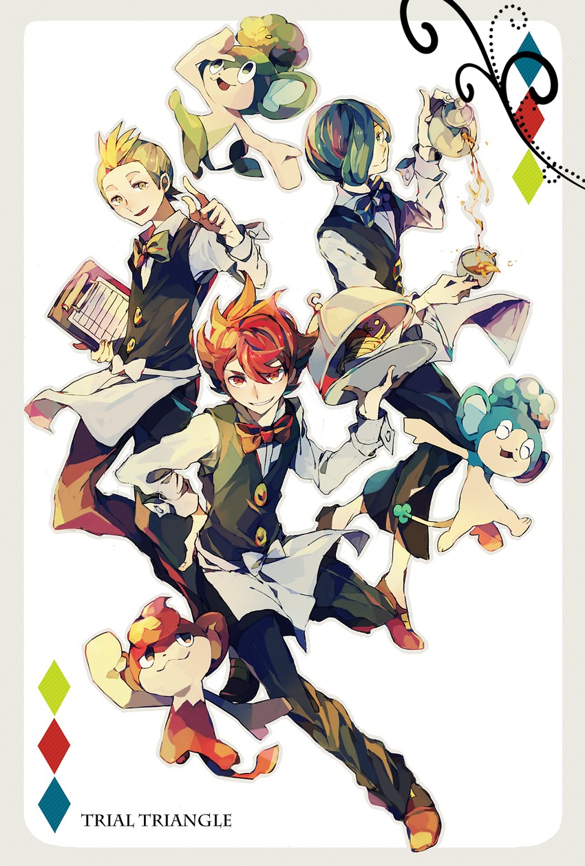 cilan, pansage, panpour, pansear, cress, and 1 more (pokemon and 1 more) drawn by yuuichi_(bobobo)