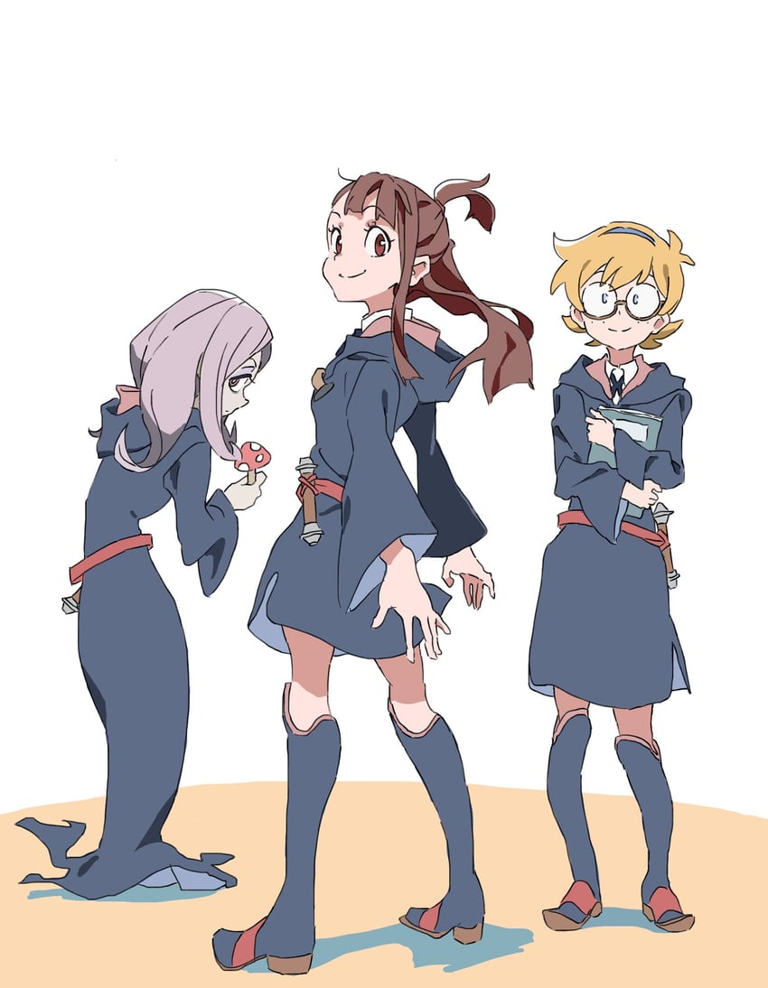 kagari atsuko, sucy manbavaran, and lotte jansson (little witch academia) drawn by flask00