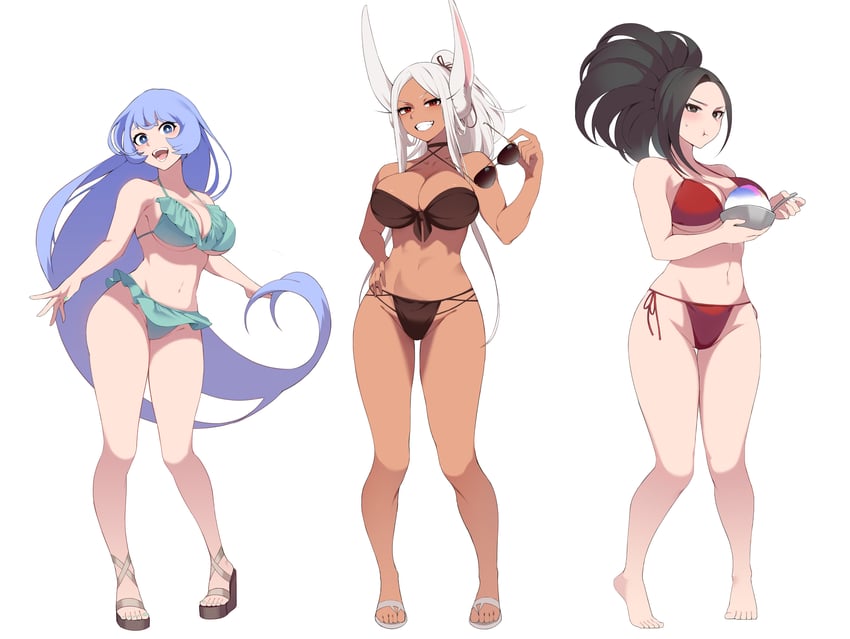 mirko, yaoyorozu momo, and hado nejire (boku no hero academia) drawn by kopam