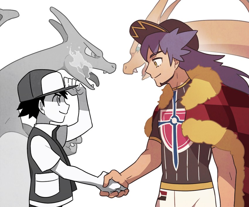 red, leon, and charizard (pokemon and 2 more) drawn by ssalbulre