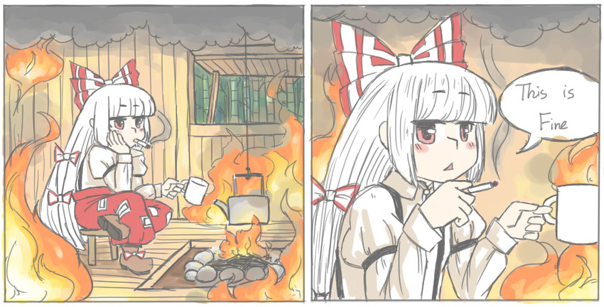 fujiwara no mokou (touhou and 1 more) drawn by hell_angel