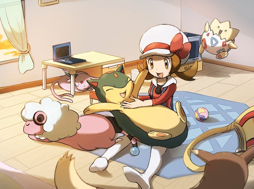 lyra, espeon, furret, togepi, quilava, and 1 more (pokemon and 1 more) drawn by tankbumg