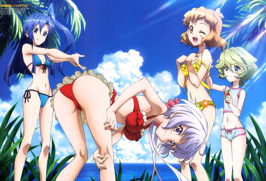 yukine chris, tachibana hibiki, kazanari tsubasa, and elfnein (senki zesshou symphogear) drawn by nakajima_jun and shikiji_yukiyoshi
