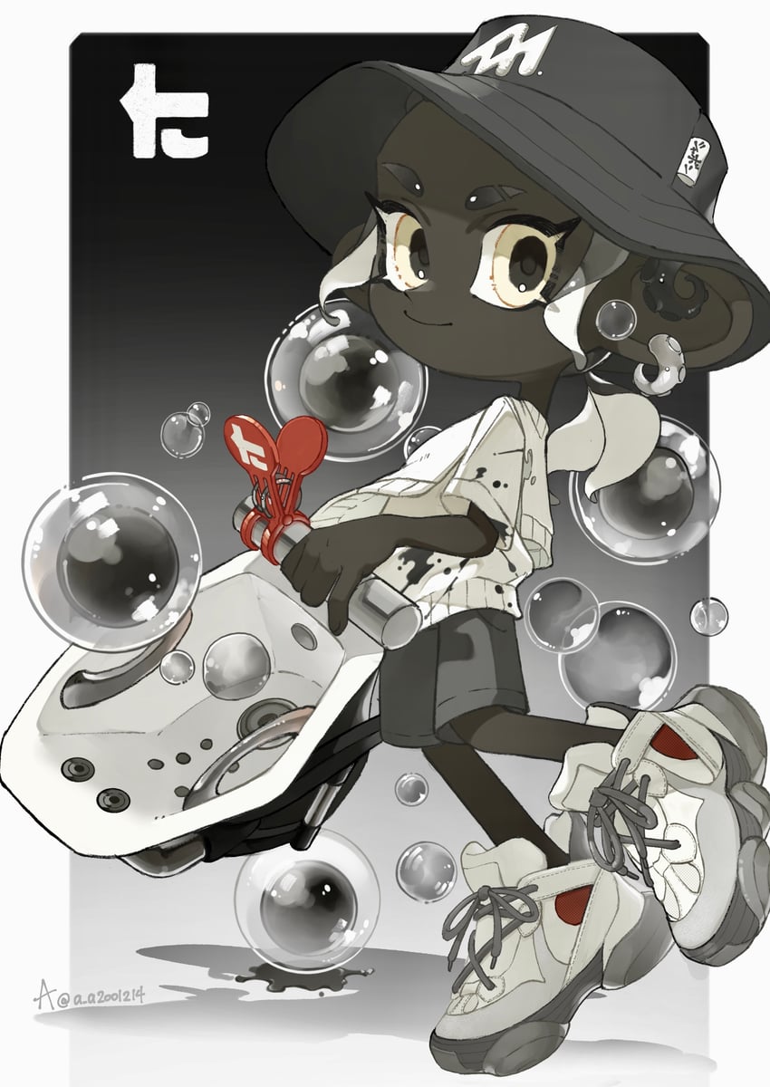 octoling player character and octoling girl (splatoon and 1 more) drawn by a_a2001214