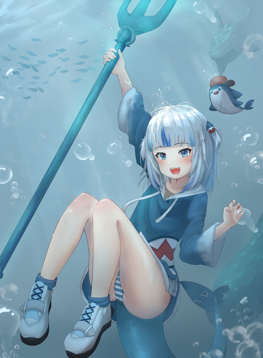 gawr gura and bloop (hololive and 1 more) drawn by xiao_xiao_tian