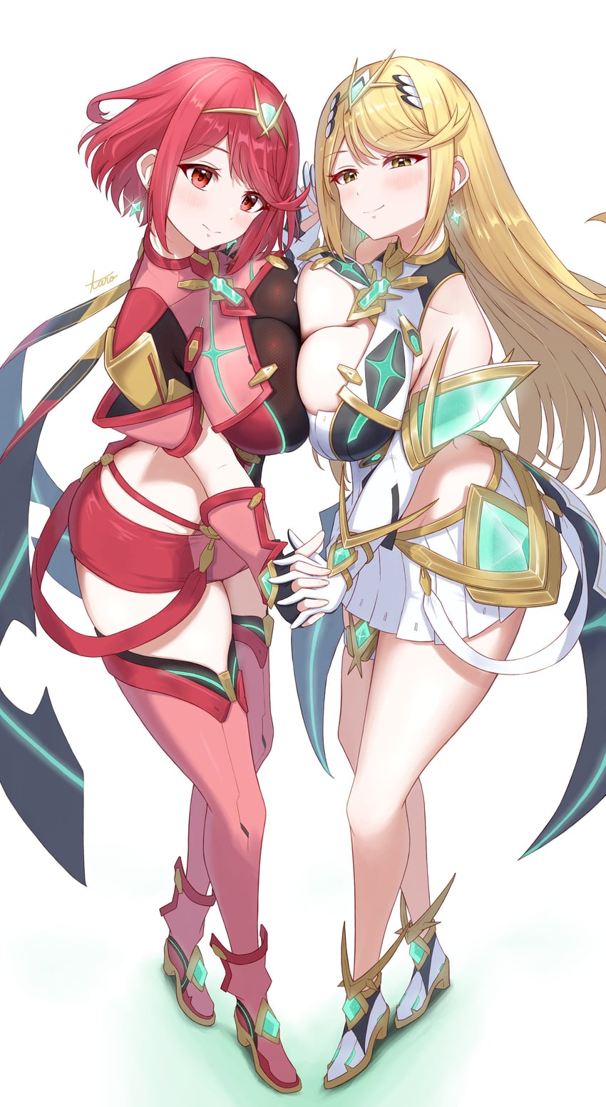 pyra and mythra (xenoblade chronicles and 1 more) drawn by taro_(peach_taro51)