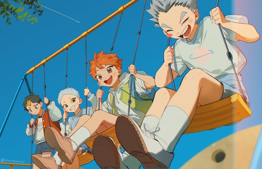 hinata shouyou, bokuto koutarou, nishinoya yuu, and hoshiumi kourai (haikyuu!!) drawn by annsmow