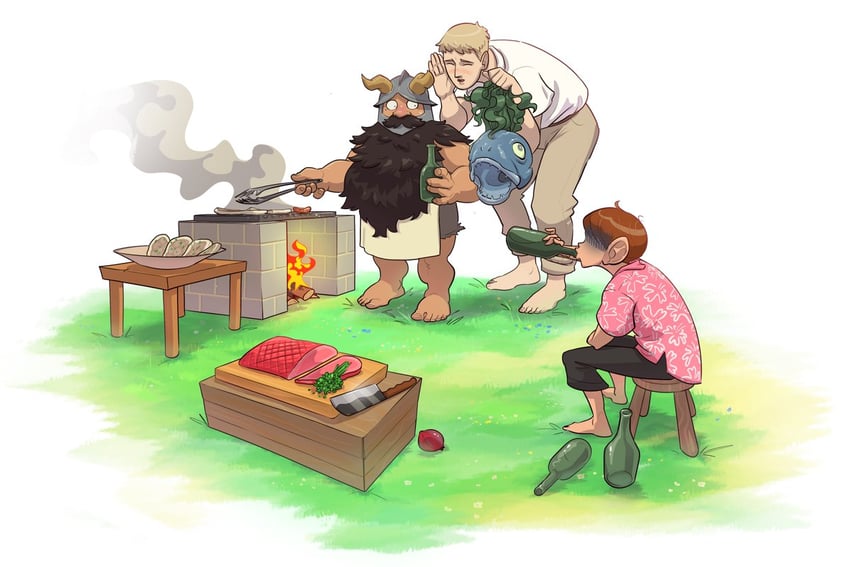 laios touden, senshi, and chilchuck tims (dungeon meshi) drawn by karatekwonjitsu