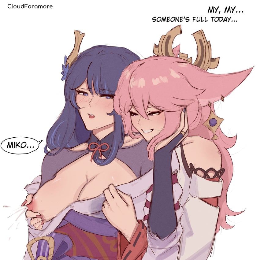 raiden shogun and yae miko (genshin impact) drawn by cloudfaramore