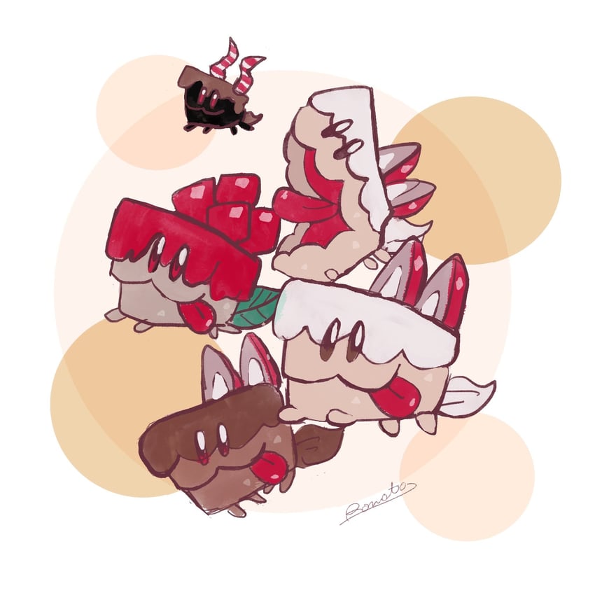 cake hound, cream cake hound, choco cake hound, pomegranate cake hound, and cake hound spirit (cookie run and 1 more) drawn by rn9j