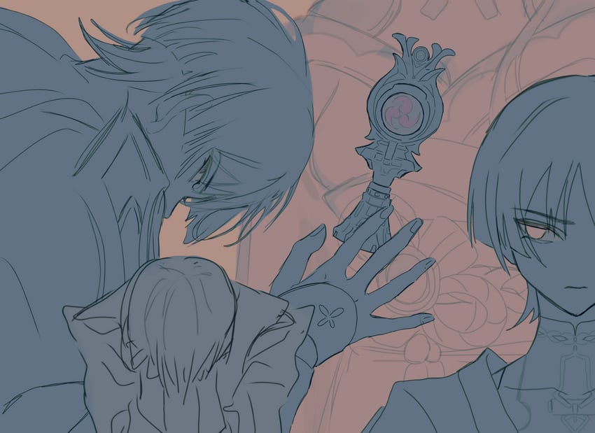 raiden shogun, scaramouche, and wanderer (genshin impact) drawn by liumiao41424