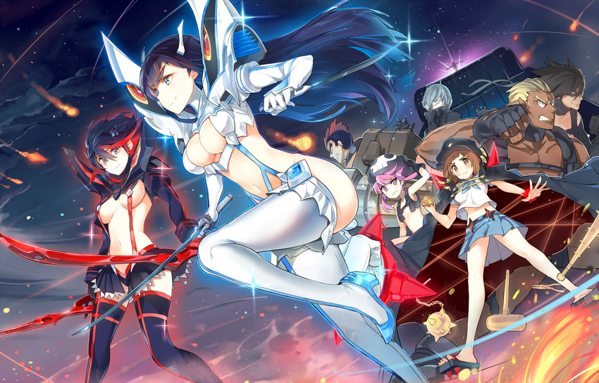 matoi ryuuko, senketsu, kiryuuin satsuki, mankanshoku mako, junketsu, and 5 more (kill la kill) drawn by yuran