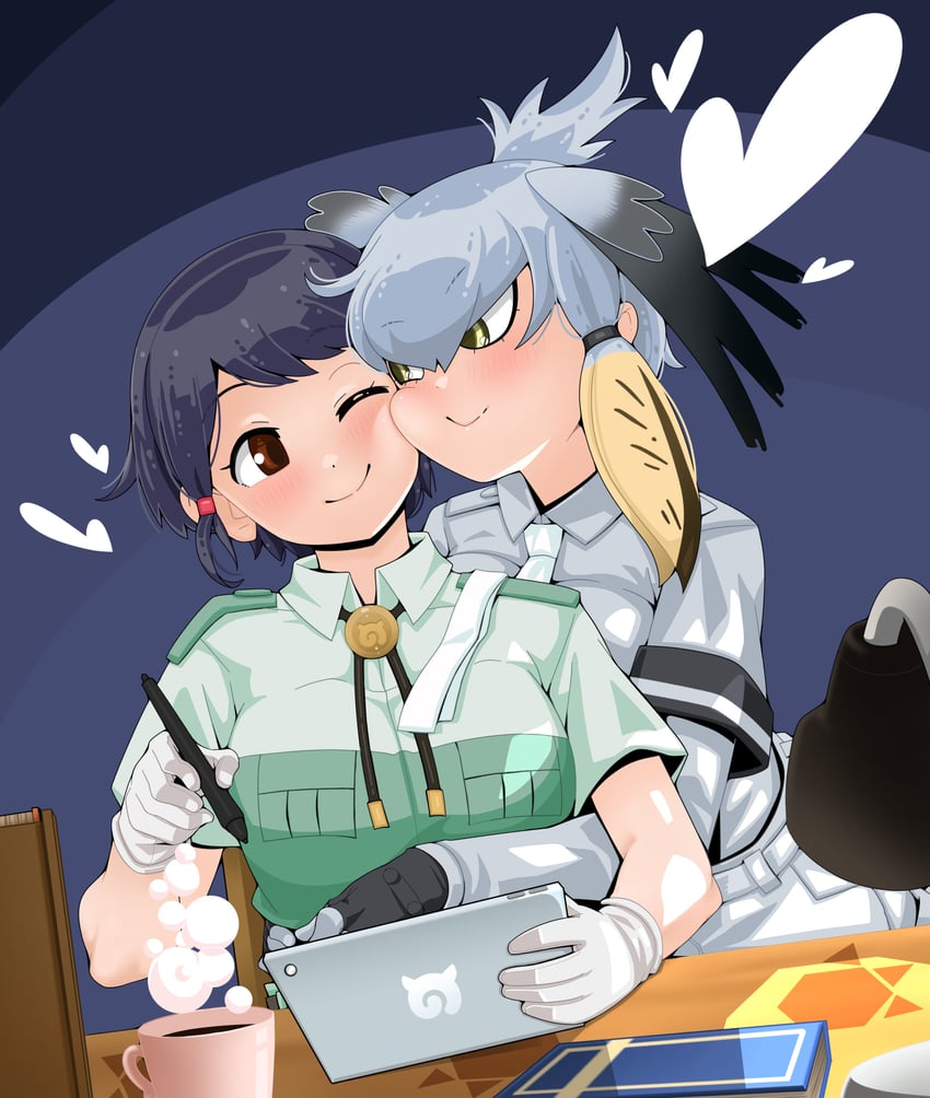 shoebill and captain (kemono friends and 1 more) drawn by emil_(fafa)