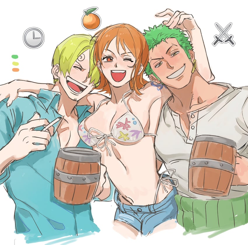 nami, roronoa zoro, and sanji (one piece) drawn by sweetdou3