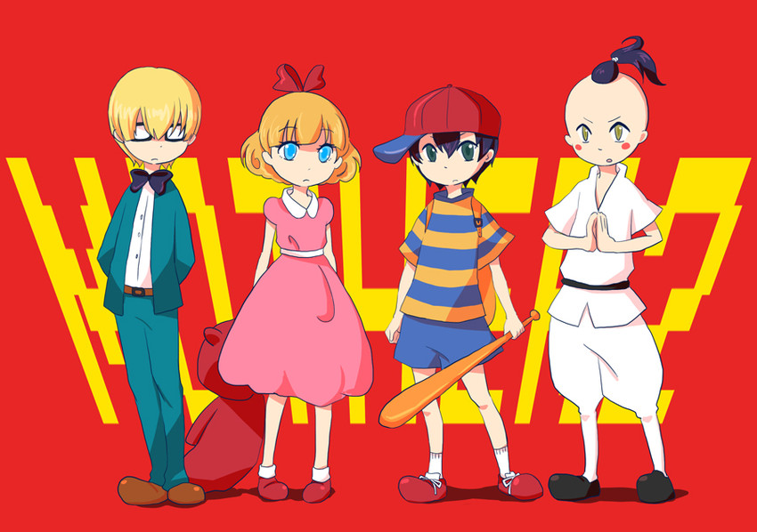 ness, paula, jeff andonuts, and poo (mother and 1 more) drawn by shima_(aot_nk)