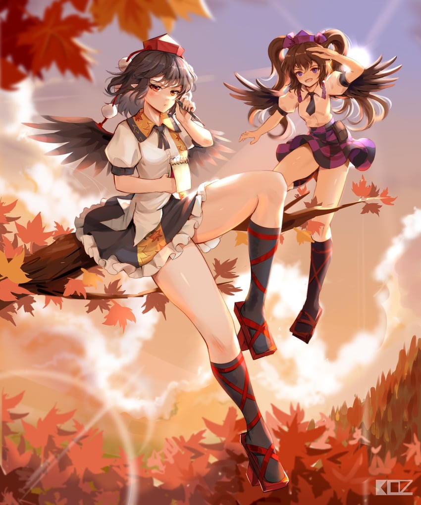 shameimaru aya and himekaidou hatate (touhou) drawn by edz_drawz