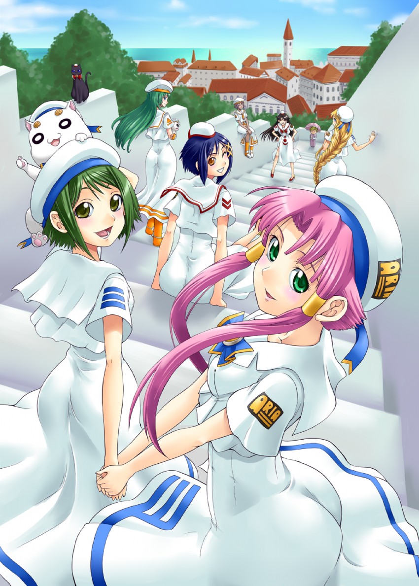 mizunashi akari, alice carroll, aika granzchesta, aria pokoteng, alicia florence, and 6 more (aria) drawn by yaso_shigeru