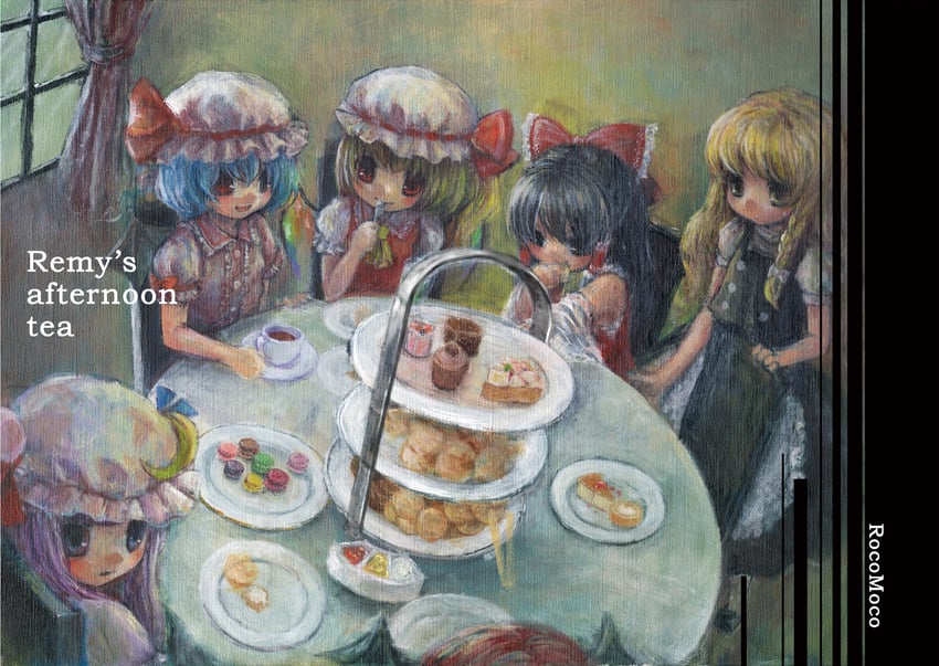 hakurei reimu, kirisame marisa, remilia scarlet, flandre scarlet, patchouli knowledge, and 1 more (touhou) drawn by sawada_moco