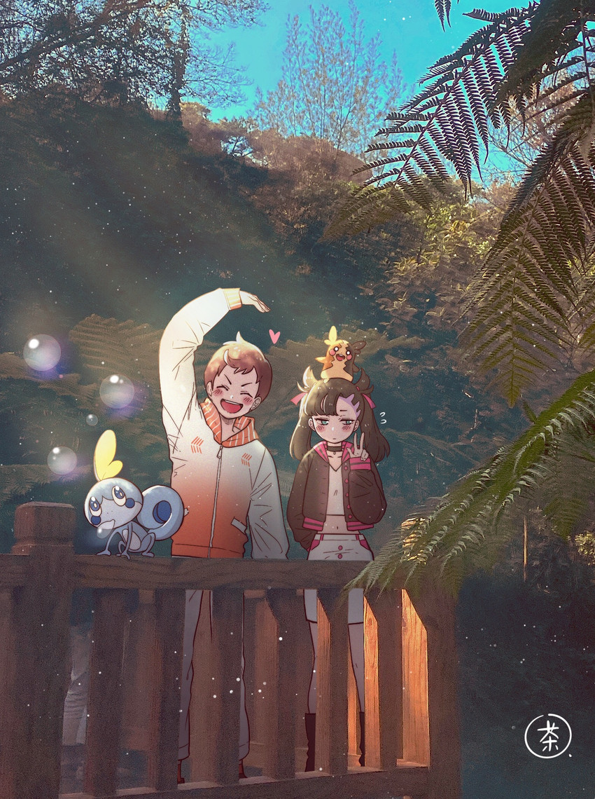 marnie, morpeko, sobble, and victor (pokemon and 1 more) drawn by nai_gai_hongcha