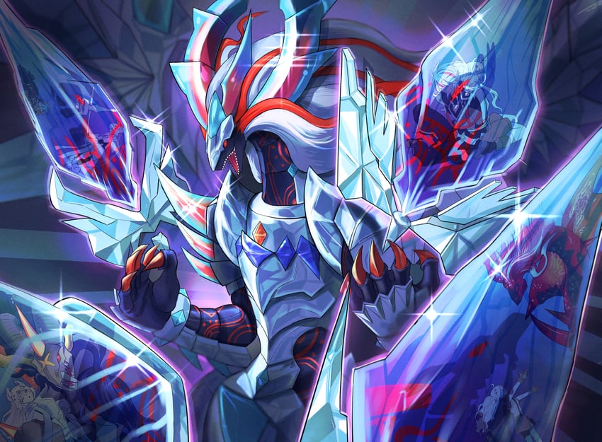 ecclesia, incredible ecclesia the virtuous, albaz, fallen of albaz, dogmatika ecclesia the virtuous, and 3 more (yu-gi-oh!) drawn by jetihyeon